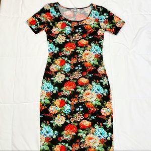 Bright Floral Bodycon Midi Dress
